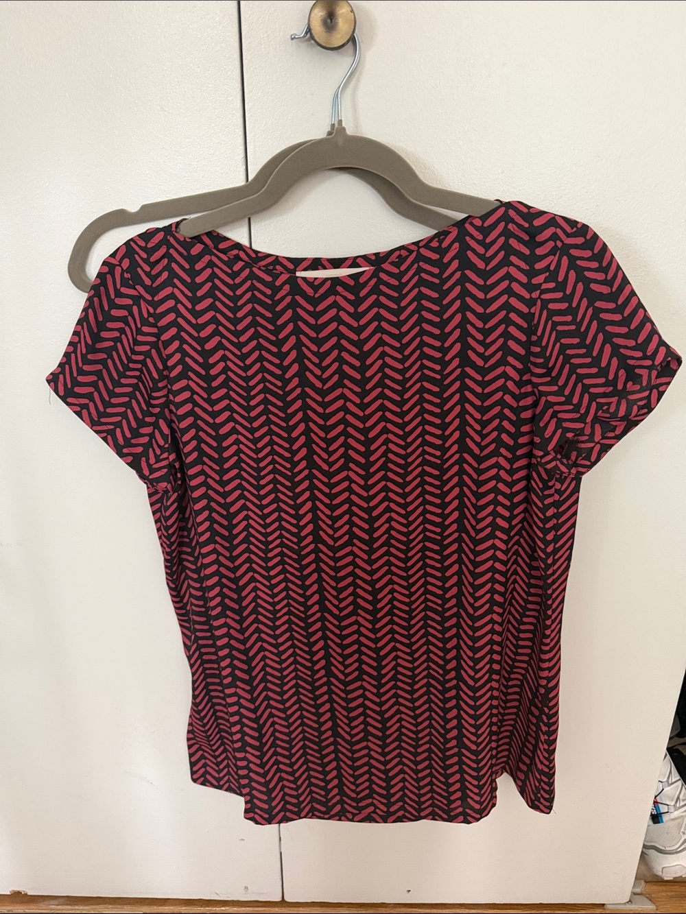 LOFT Black Top with Pink Chevron Pattern